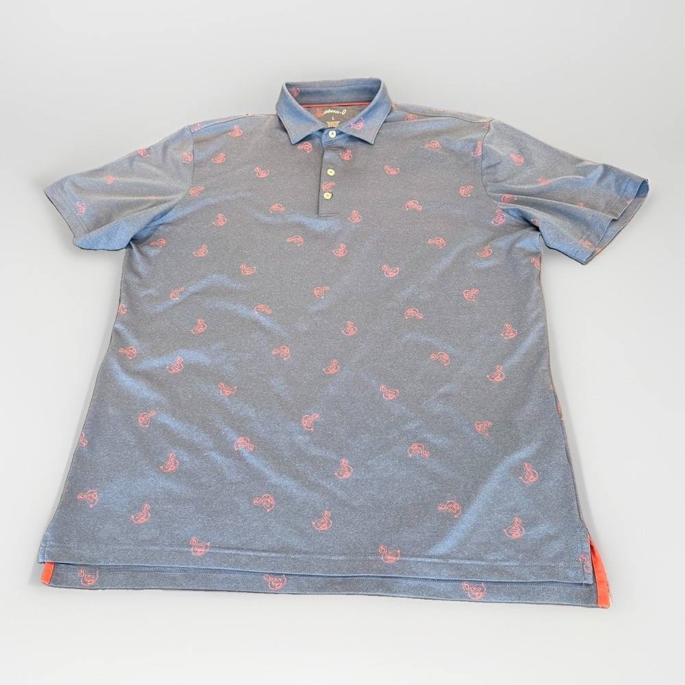 Johnnie-O Polo Shirt Golf Performance AOP Mens Large Geometric Blue Floats